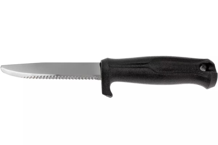 Couteau Mora Marine Rescue 11529 lame dentel&eacute;e inox 9,1cm manche noir + &eacute;tui