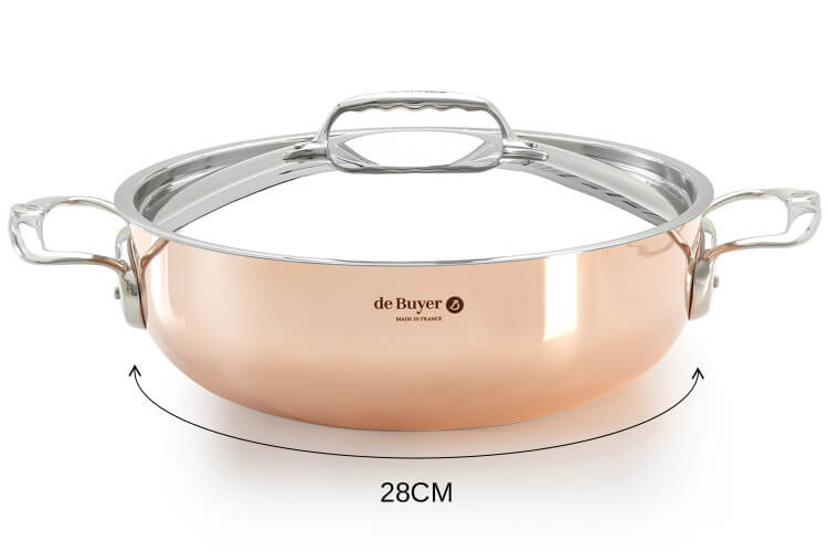 Sautoir bombé 28cm en cuivre inox De Buyer Prima Matera compatible induction avec couvercle
