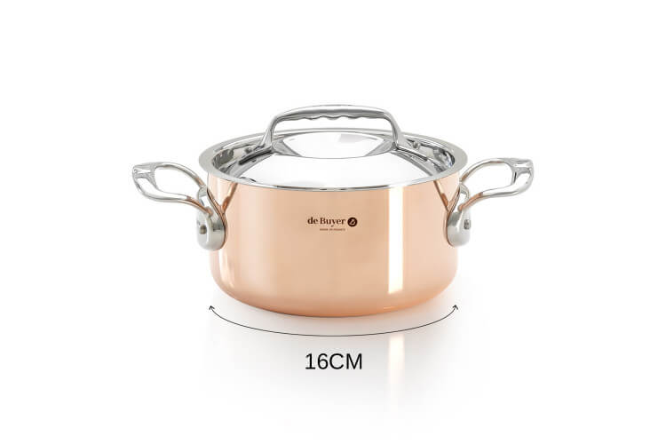 Faitout en cuivre inox De Buyer Prima Matera compatible induction anses en inox avec couvercle