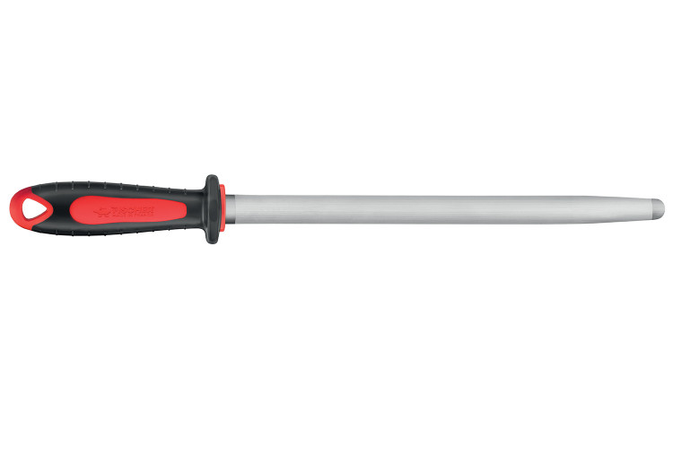 Fusil de boucher FISCHER m&egrave;che ovale 30cm grain fin manche rouge et gris