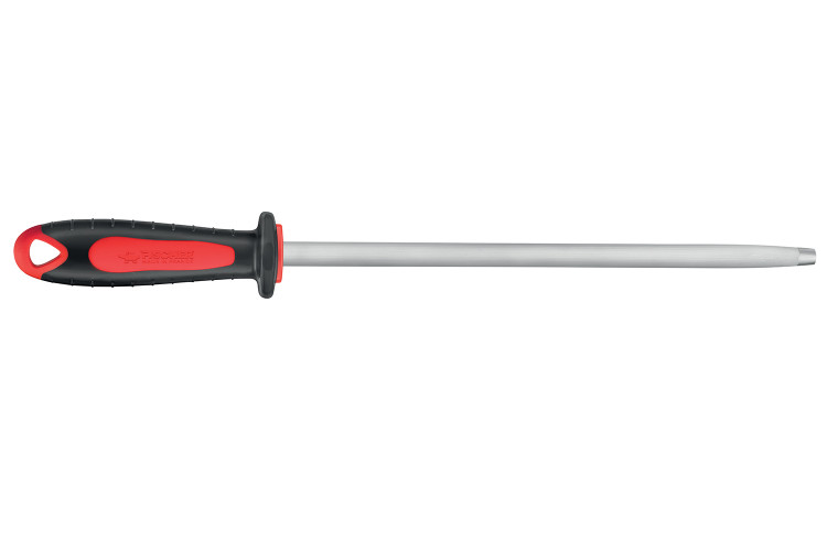 Fusil de boucher FISCHER m&egrave;che ronde 30cm grain fin manche rouge et gris