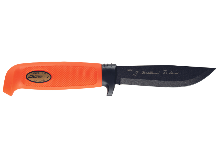 Couteau Marttiini Skinner 186024 Martef lame 11cm manche caoutchouc orange + &eacute;tui
