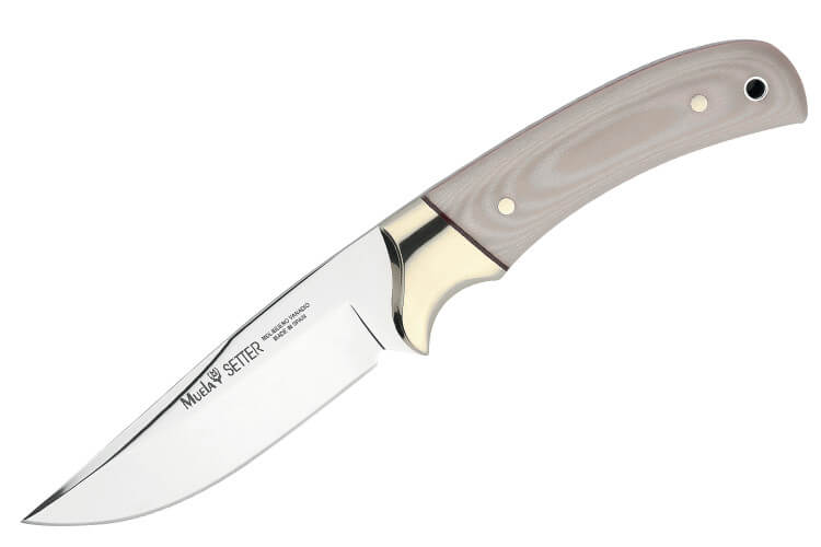 Couteau Muela Setter 9265 lame 11cm en acier manche en micarta blanc + étui en cuir