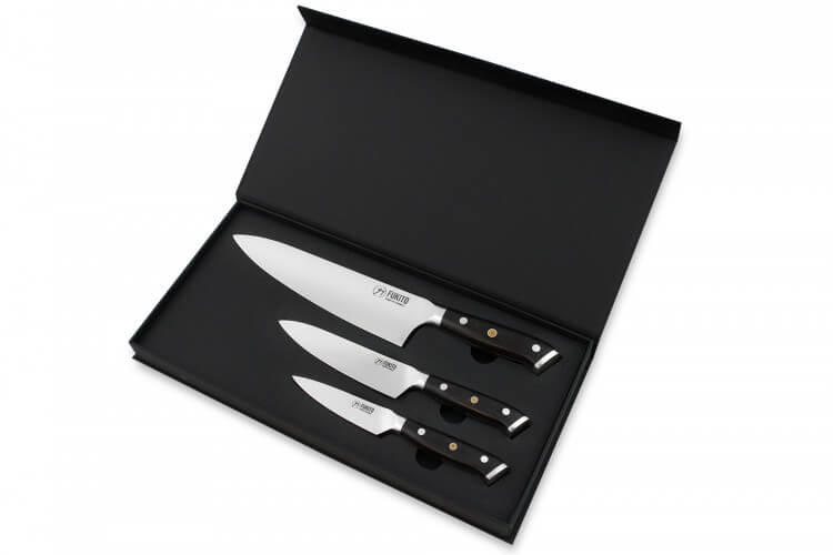 Coffret 3 couteaux Fukito Ebène X50 Chef + Universel + Office