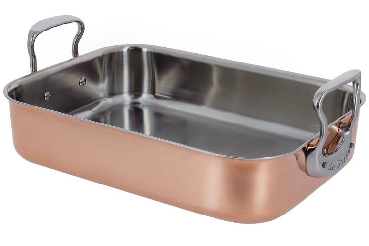 Plat à rôtir en cuivre De Buyer Inocuivre multicouches 41x27,5x13,3cm anses en fonte d'inox