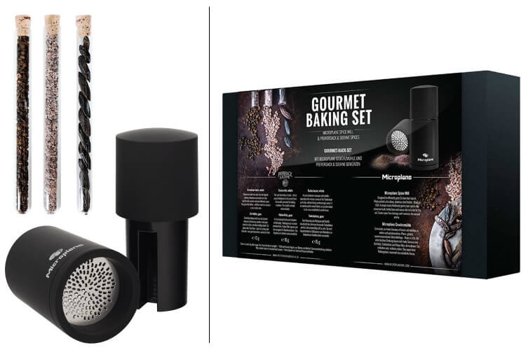 Coffret cadeau Microplane Gourmet Pâtisserie : moulin + 3 épices
