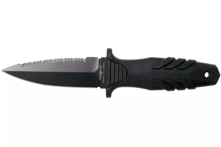 Couteau de botte Fox Tekno Military 2 647.11 lame dent&eacute;e 10cm manche polypropyl&egrave;ne/caoutchouc + &eacute;tui