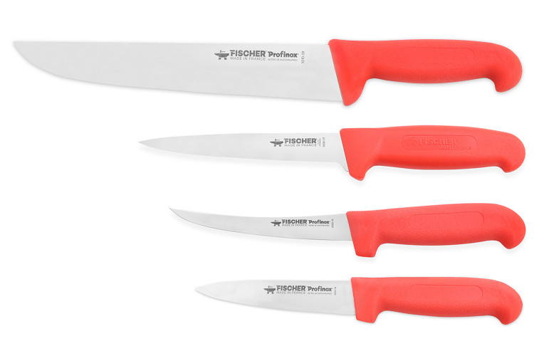 Set professionnel Fischer Profinox 4 couteaux acier inox sp&eacute;cial bouchers