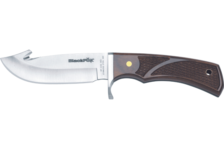 Couteau Black Fox 21606 lame guthook 11cm manche en pacca piqueté avec étui en cuir