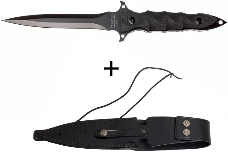 Couteau Fox Military Modras FX.507 lame 17,5cm manche G10 noir + &eacute;tui en cuir