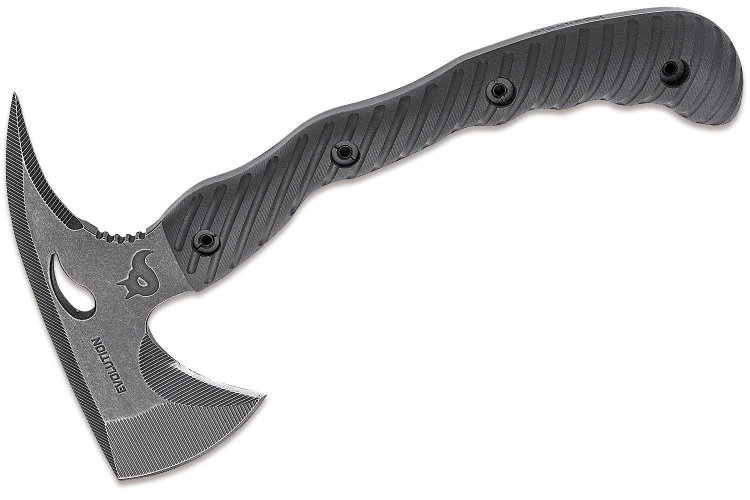 Tomahawk Black FOX Evolution BF.735 manche en plaquette G10 noir 27cm avec étui cuir