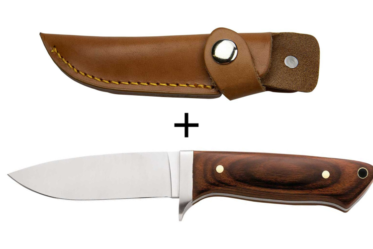 Couteau Herbertz 114210 lame en inox 10cm manche en bois de Pakka avec &eacute;tui en cuir