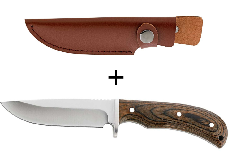Couteau Herbertz 105811 lame en inox 10,8cm manche en bois de pakka avec &eacute;tui en cuir