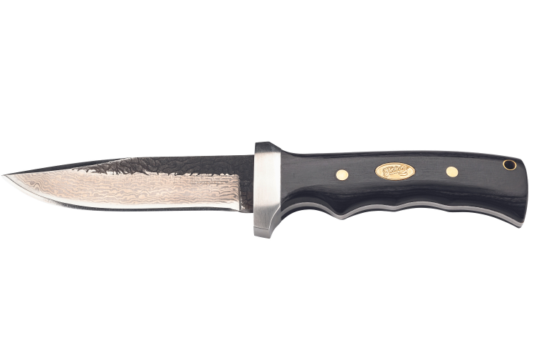 Couteau Herbertz 593413 lame damass&eacute;e 12cm manche pakkawood rivet&eacute; + &eacute;tui en cuir