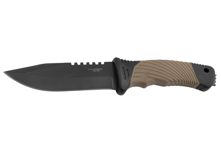 Couteau Herbertz 585412 lame 11,7cm manche caoutchouc/polym&egrave;re avec brise vitre + &eacute;tui
