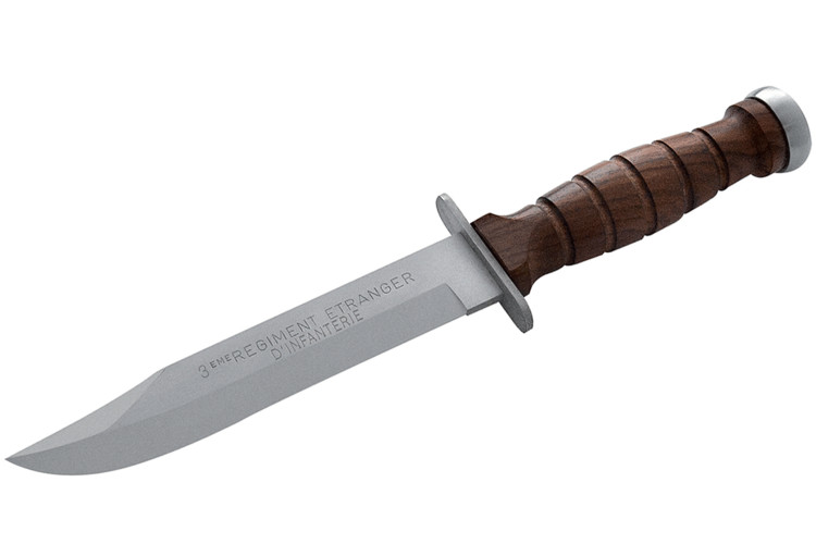 Couteau Maserin 3EME R.E.I. 6009 lame 18cm manche en bois + &eacute;tui en cuir et pierre &agrave; aiguiser