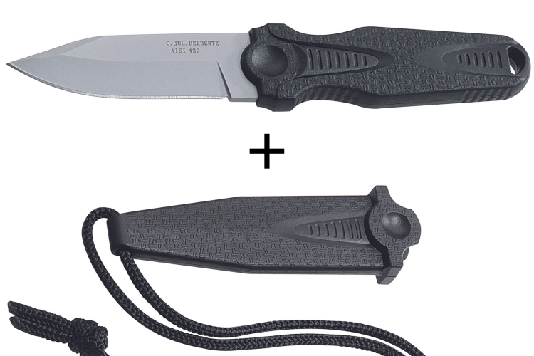 Couteau de cou Herbertz 108307 lame en inox 7cm manche en polymère noir avec étui