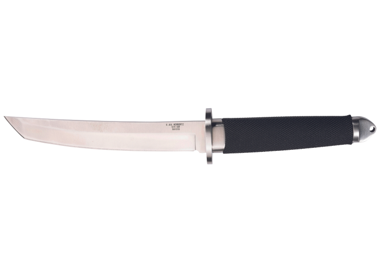Couteau Herbertz 581318 lame tanto 18cm manche caoutchouc noir + &eacute;tui en cuir