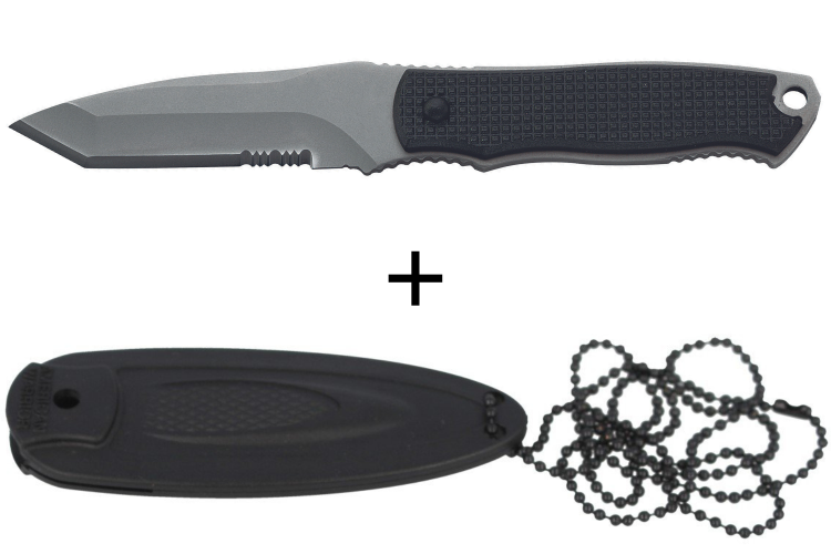 Couteau de cou Herbertz 103407 lame tanto 7cm manche polym&egrave;re noir + &eacute;tui
