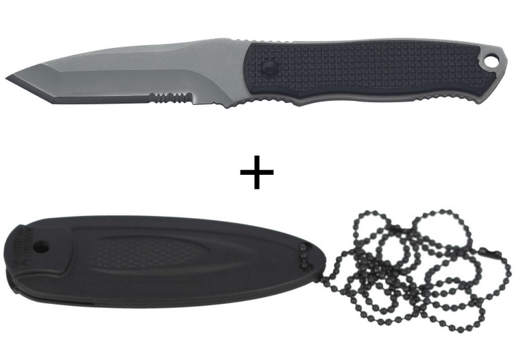 Couteau de cou Herbertz 103407 lame tanto 7cm manche polymère noir + étui
