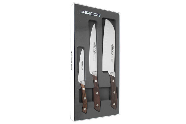 Coffret 3 couteaux de cuisine Arcos Natura : Office + Découper + Santoku