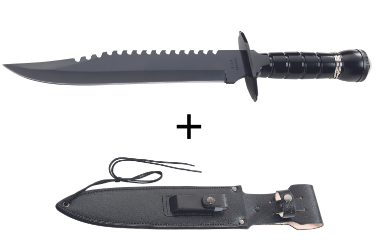 Couteau Herbertz 104125 lame en inox 25,7cm manche en m&eacute;tal avec boussole + &eacute;tui