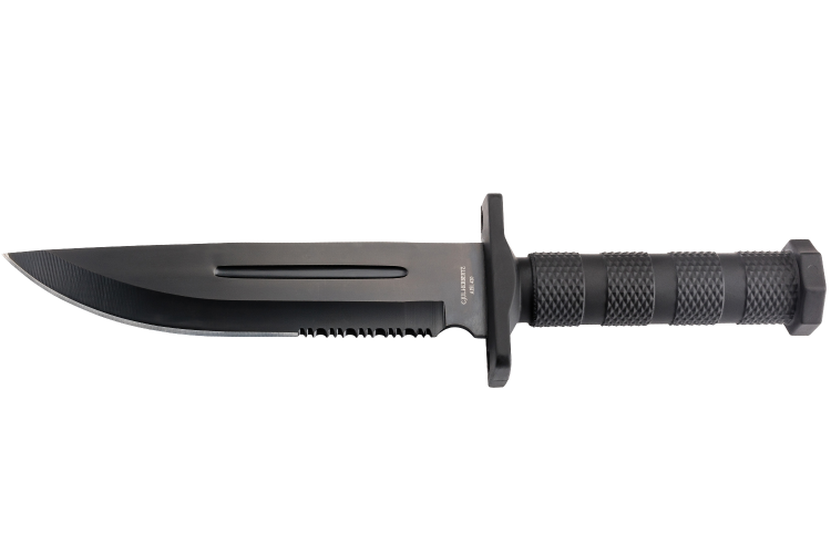 Couteau Herbertz 109118 lame semi-dent&eacute;e 18,2cm manche polym&egrave;re noir + &eacute;tui