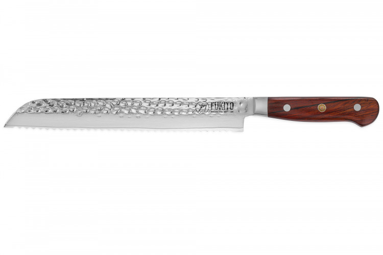 Couteau &agrave; pain Fukito Rosewood Damas 67 couches 21cm manche bois de rose