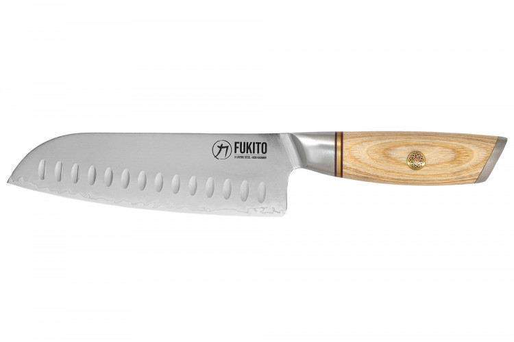 Couteau santoku Fukito Pakka San Mai alv&eacute;ol&eacute; 18cm