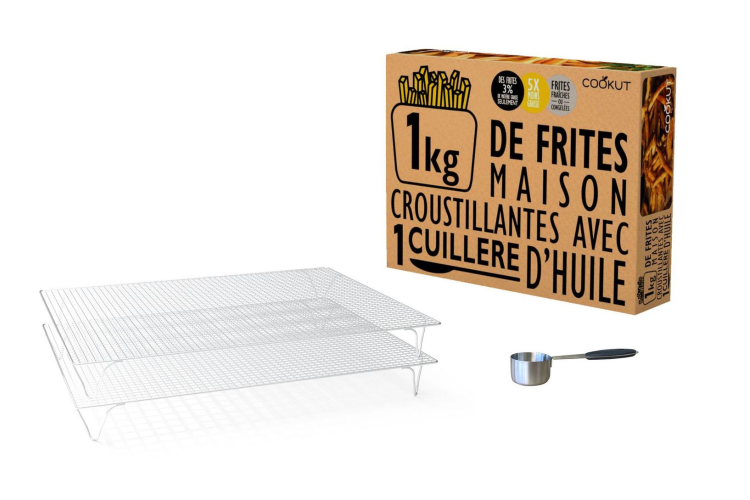 Coffret Cookut frites maison avec une cuill&egrave;re d'huile et deux grilles en inox