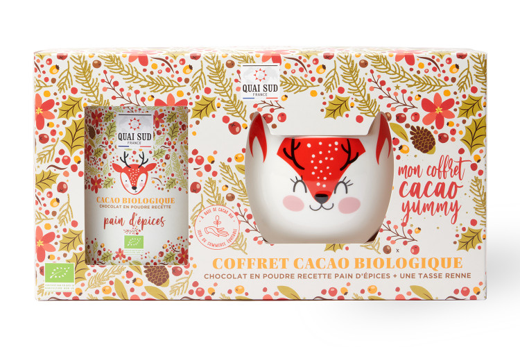 Coffret Quai Sud cacao Yummy Renne - 1 m&eacute;lange BIO 250g + 1 tasse