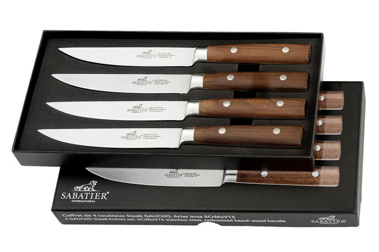 Coffret de 4 couteaux à steak Sabatier International Gaucho manche en hêtre vieilli