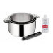 Set de 3 casseroles Lagostina Salvaspazio Lagotherm en inox 16, 18 et 20cm + poignée amovible + détergent