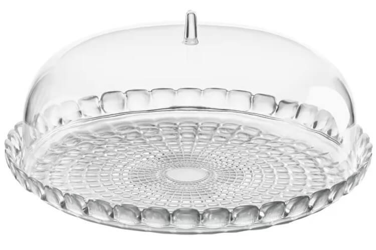 Plat à gâteau transparent Guzzini Tiffany en acrylique Ø36cm avec cloche