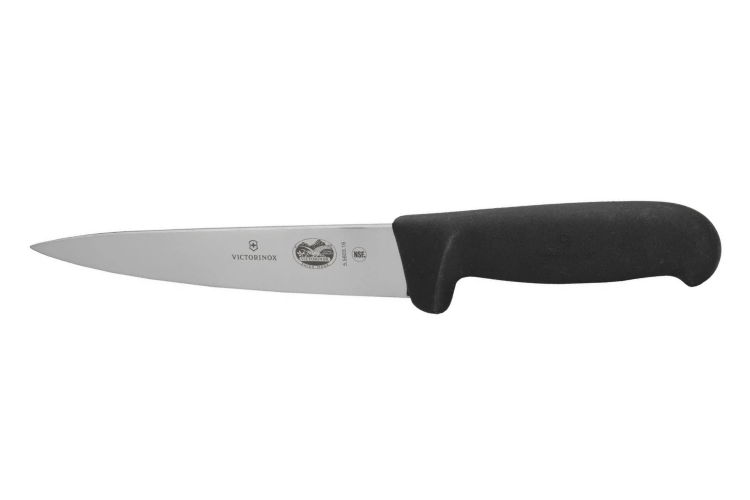 Couteau &agrave; d&eacute;sosser et &agrave; saigner Victorinox 5.5603.16 lame 16cm manche en fibrox noir