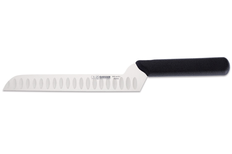 Couteau &agrave; fromage pro Giesser 20cm alv&eacute;ol&eacute; manche coud&eacute; noir
