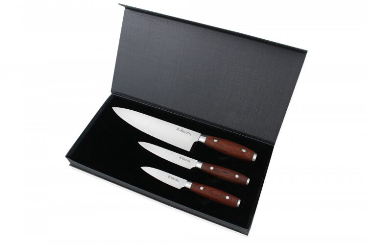 Coffret 3 couteaux Sayuto Pakka X50 Chef + Universel + Office