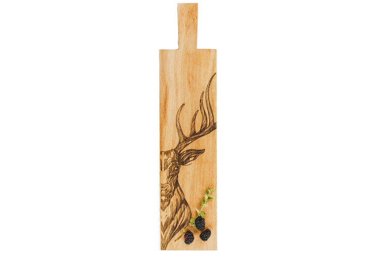 Planche ap&eacute;ritif en ch&ecirc;ne Selbrae House 65x15x2cm avec poign&eacute;e - Motif cerf