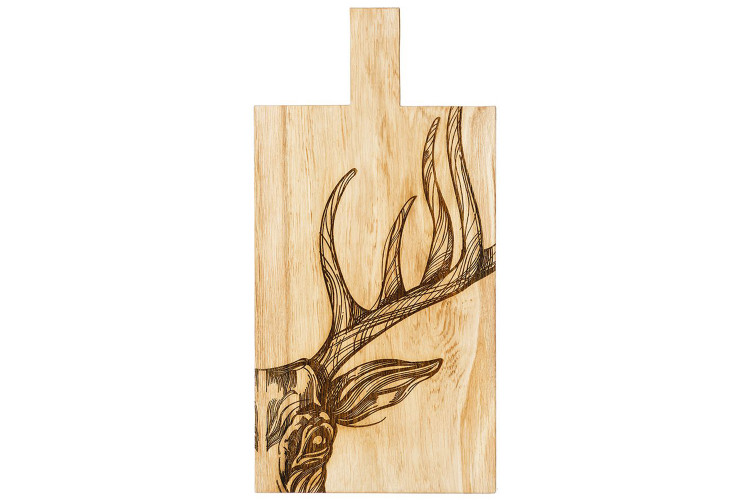 Planche de service en ch&ecirc;ne Selbrae House 50x25x2cm avec poign&eacute;e - Motif cerf