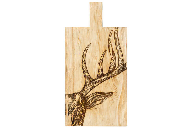 Planche de service en chêne Selbrae House 50x25x2cm avec poignée - Motif cerf