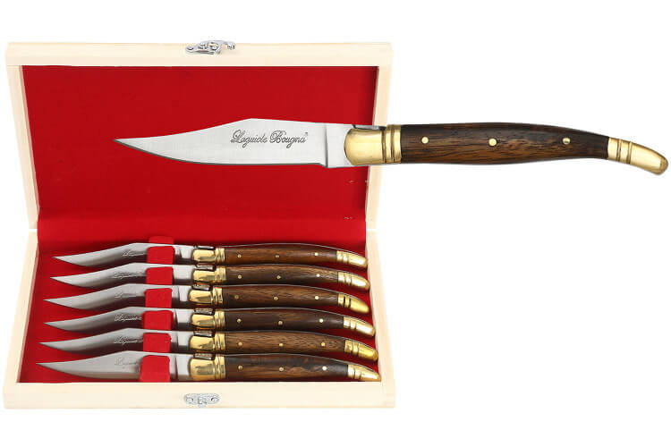 Coffret cadeau de 6 couteaux de table Laguiole Bougna manches en bois