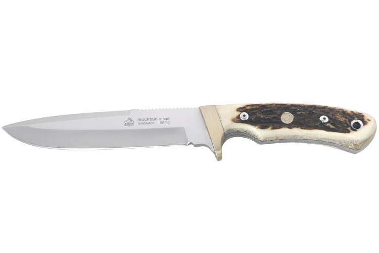 Couteau Puma IP Mountain 320114 lame 14,5cm manche bois de cerf + &eacute;tui en cuir