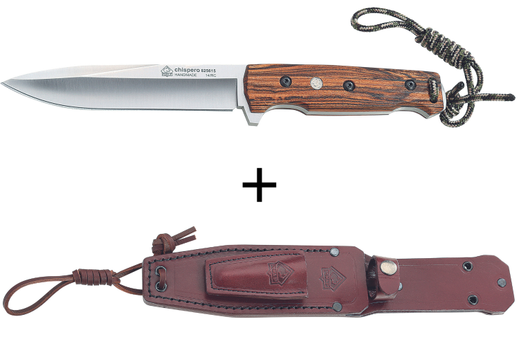 Couteau Puma IP Chispero 335615 lame 15cm manche bois de bocote + &eacute;tui en cuir + allume-feu