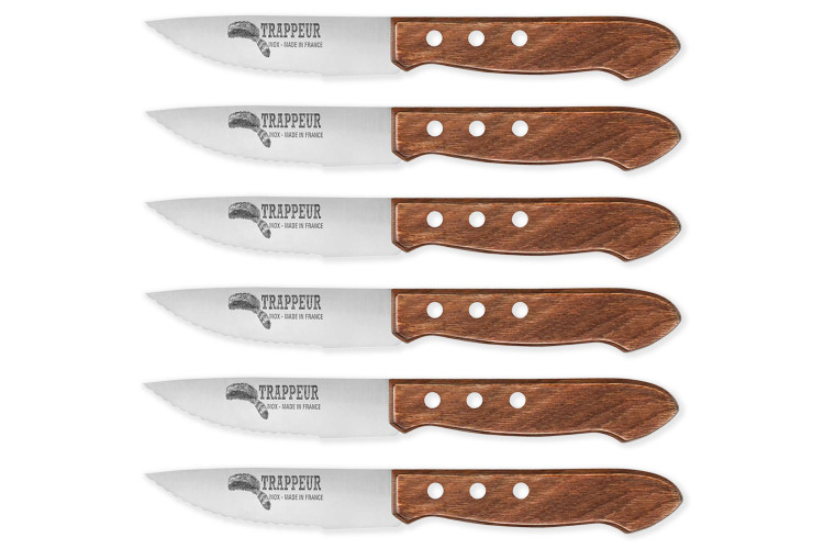 Coffret 6 couteaux &agrave; steak Trappeur Au Nain lames dentel&eacute;es - Qualit&eacute; fran&ccedil;aise