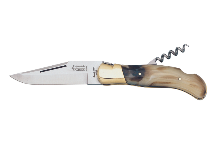 Couteau pliant Laguiole G.DAVID 1702 manche fa&ccedil;on corne blonde 12cm avec tire-bouchon