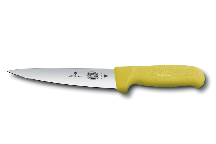 Couteau &agrave; d&eacute;sosser et &agrave; saigner Victorinox 5.5608.16 lame 16cm manche en fibrox jaune