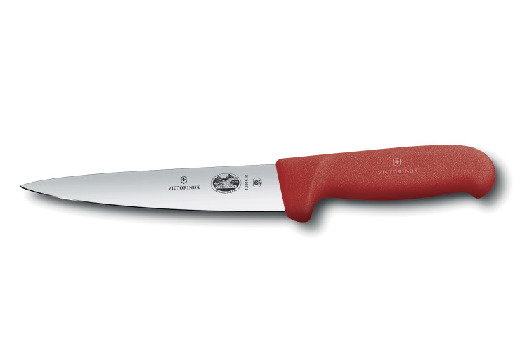 Couteau &agrave; d&eacute;sosser et &agrave; saigner Victorinox 5.5601.14 lame 14cm manche en fibrox rouge