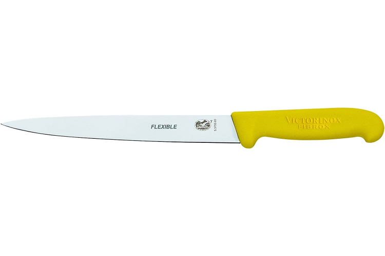 Couteau &agrave; d&eacute;nerver/filet de sole Victorinox 5.3708.20 lame 20cm manche fibrox jaune
