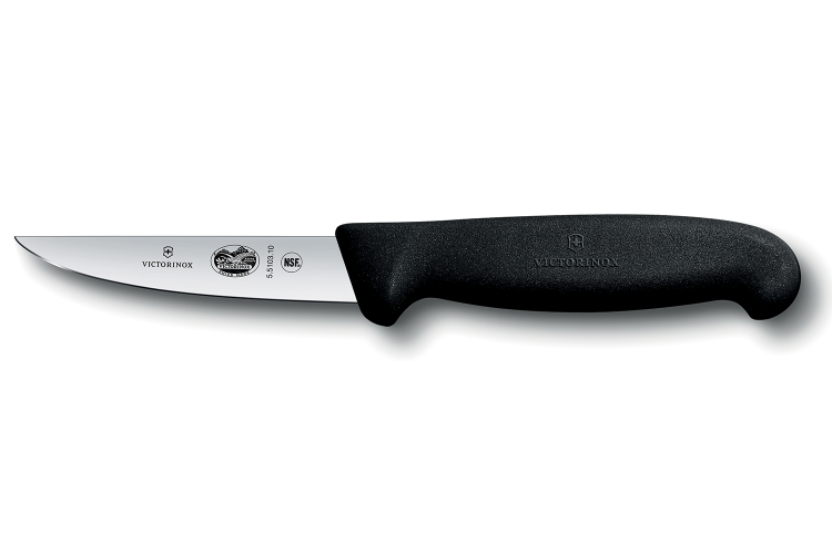 Couteau &agrave; saigner lapin/volaille Victorinox 5.5103.10 lame 10cm manche fibrox noir