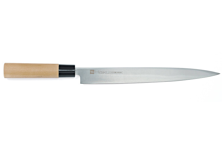 Couteau &agrave; trancher japonais Chroma Haiku 26cm manche Honoki